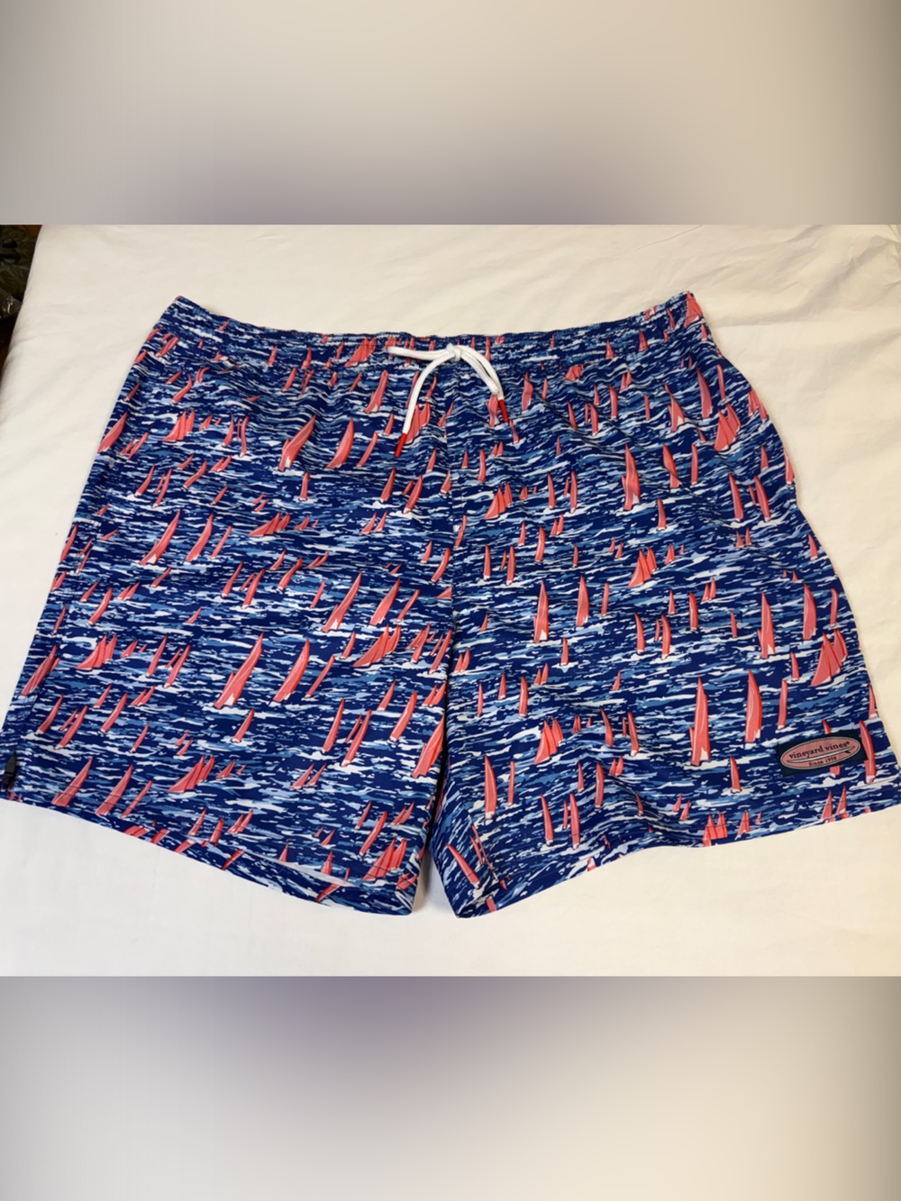Vineyard Vines Blue and Pink Sailboat Print Swim Trunks